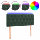 Tăblie de pat cu LED, verde &icirc;nchis, 90x7x78/88 cm, catifea