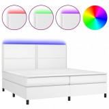 Cumpara ieftin Pat cu arcuri, saltea si LED, alb, 200x200 cm, piele ecologica