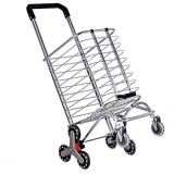 Carucior pentru cumparaturi pliabil, cu roti pentru urcarea scarilor, din metal si plastic, rezistent la apa, rugina si uzura, argintiu