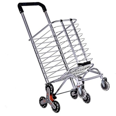 Carucior pentru cumparaturi pliabil, cu roti pentru urcarea scarilor, din metal si plastic, rezistent la apa, rugina si uzura, argintiu foto