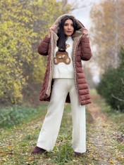 Geaca dama lunga maro cu blanita la gluga