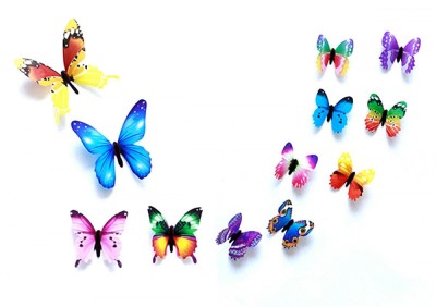 Set 12 fluturasi decorativi, autoadeziv, plastic, multicolor foto