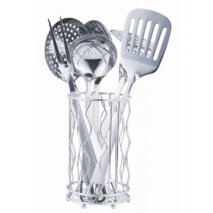 Set 7 ustensile pentru bucatarie Grunberg, inox, suport inclus foto