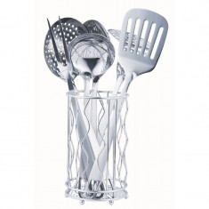 Set 7 ustensile pentru bucatarie Grunberg, inox, suport inclus