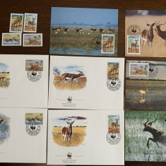 zambia - serie 4 timbre MNH, 4 FDC, 4 maxime, fauna wwf