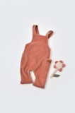 Cumpara ieftin Salopeta Velvet cu bretele din 80%bumbac organic si 20% poliester - Caramiziu, BabyCosy (Marime: 18-24 Luni)
