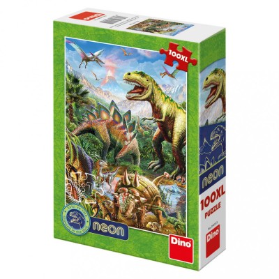 Puzzle XL - Lumea dinozaurilor neon (100 piese) PlayLearn Toys foto