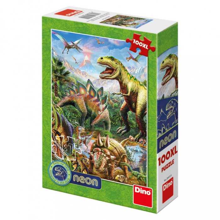 Puzzle XL - Lumea dinozaurilor neon (100 piese) PlayLearn Toys