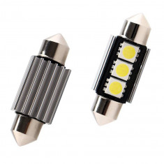 Set x 2 LED C5W 39 mm 3 SMD 5050 Chips Technology 6000K alb pur