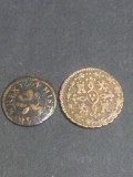 Lot monede 2 Maravedis 1604 + 1827, Spania. VOUCHER 10 LEI (vezi descriere).