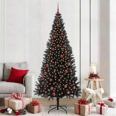 vidaXL Brad de Crăciun cu 300 LED cu suport Negru 210 cm PVC 3396487