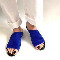 Papuci dama din piele intoarsa albastra Lexi, 36, 38 si 41