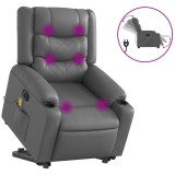 Cumpara ieftin Fotoliu masaj rabatabil electric cu ridicare, gri, piele eco