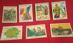 Lot 7 cartona?e/reclame-cromolitografii-tematica Romania-regalitate,harta,stema foto