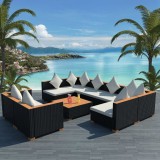 Set mobilier de grădină 27 piese, poliratan, blat WPC, negru, vidaXL