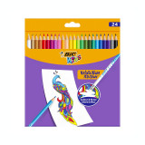 Creioane colorate cu radiera 24 culori Bic Evolution Illusion