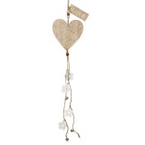 Inima decorativa, suspendata, cu model alb si snurulete cu floricele, Bej / Alb, 80 cm, Oem