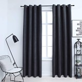 Draperii opace cu inele metalice, 2 buc, antracit, 140 x 225 cm