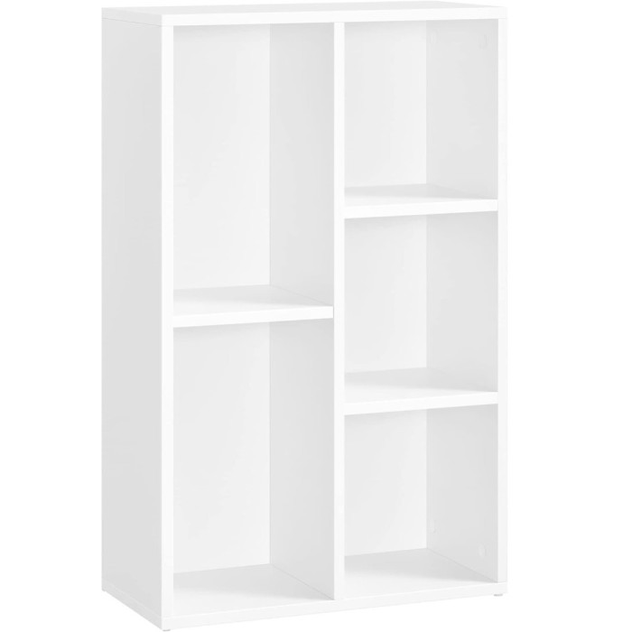 VASAGLE Biblioteca, raft cu 5 unitati de depozitare, pentru living, din lemn, 50x24x80cm, alb