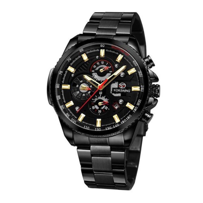 Ceas Barbati Forsining 428 Negru Mecanic , Design Luxury, Functii Multiple, Rezistent la Apa 3ATM