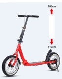 Trotinetă cu două roți mari pe aer și fr&acirc;nă manuală: Potrivită pt toate v&acirc;rstele, ghidon ajustabil model 2024 culoare ROSU