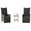 VidaXL Set bistro de grădină cu perne, 3 piese, gri, poliratan 365675