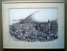 T.046 TABLOU GRAVURA PRINT BRASOV SEMNAT foto