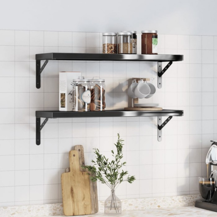 Gossi rafturi de perete, 2 buc. 75x23,5x3 cm negru otel inoxidabil