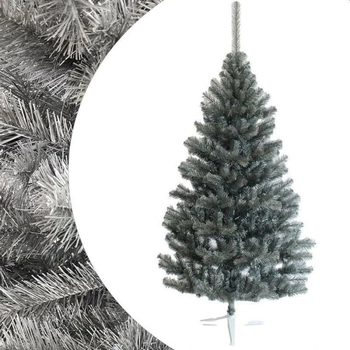 Brad artificial de craciun argintiu, imperial grey, inaltime 200 cm, suport