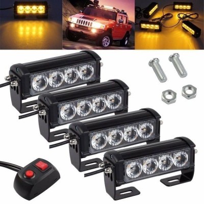 4 x 4 Led 12v 24v Lumina Stroboscopica de Avertizare de Urgenta Galben foto