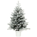 HOMCOM Mini brad de Crăciun 90 cm cu 296 v&acirc;rfuri, efect zăpadă, ghiveci, mini-brad de masă pentru acasă și birou, Alb | Aosom Romania