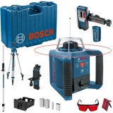 Bosch GRL 300 HV + BT 300 HD + GR 240 - Nivela laser rotativa 60 m +/-0.1 mm/m 150 300 600 rot/min receptor trepied mira proiectie verticala valiza pl