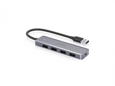 HUB extern Ugreen, &amp;quot;CM219&amp;quot; porturi USB: USB 3.0 x 4, conectare prin USB, material ABS, port micro USB 5V, lungime 15 cm, LED, gri, &amp;quot;50985&amp;quot; (timbru ver foto