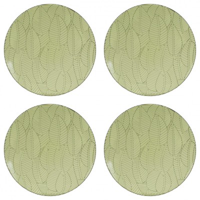 Set farfurii 4 piese din Plastic, Verde, diametru 25 cm, cu Model Frunze Tropicale foto