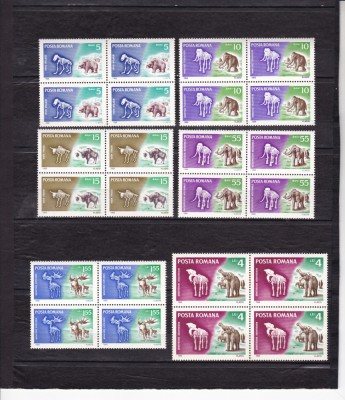 ROMANIA 1966 LP 641 ANIMALE PREISTORICE BLOCURI DE 4 TIMBRE MNH foto