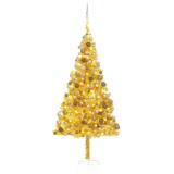 Brad Crăciun pre-iluminat cu set globuri, auriu, 210 cm, PET
