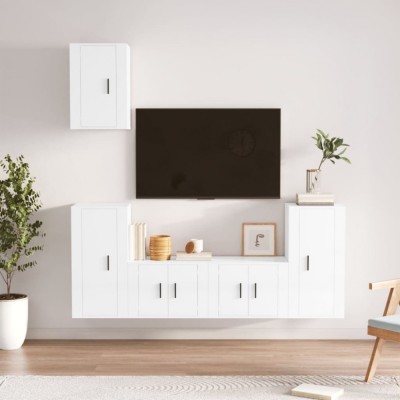vidaXL Set dulap TV, 5 piese, alb extralucios, lemn prelucrat foto