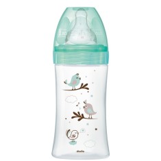 Biberon din sticla pentru initiere anti-colici 0-6 luni Debit 2 Pasari, 270ml, Dodie