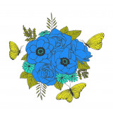 Sticker decorativ, Buchet de flori, Albastru deschis, 60 cm, 1170ST-20