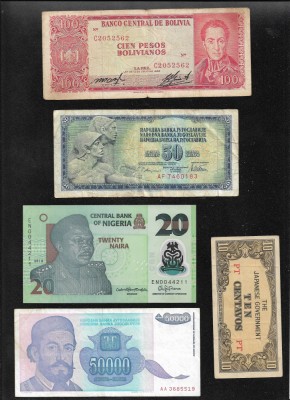 Set 5 bancnote de prin lume adunate (cele din imagini) #436 foto