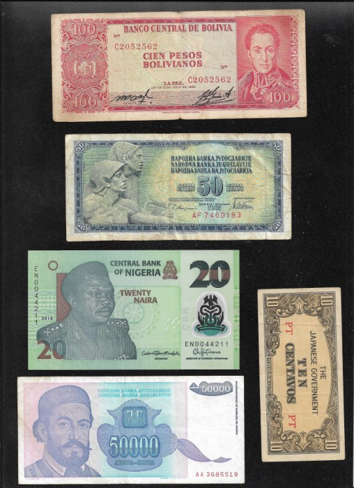 Set 5 bancnote de prin lume adunate (cele din imagini) #436