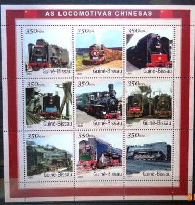 GUINEA-BISSAU 2001 - LOCOMOTIVE CHINEZESTI. BLOC MNH, DG10 foto