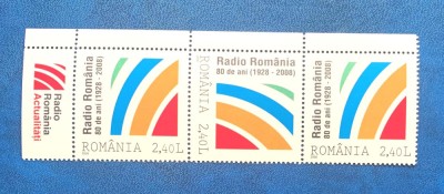 ROMANIA 2008 - SOC. ROMANA DE RADIODIFUZIUNE, 3 VALORI CU TETE BECHE - LP 1820 foto