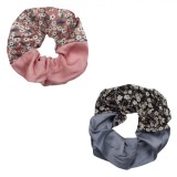 Set Elastice Păr Femei, Textile, 2 Bucăți, Roz Floral, Gri Floral, Oem
