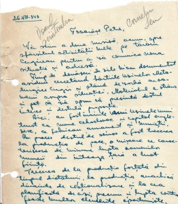 A3414N Corneliu Leu, scrisoare olografă semnată, 1949 foto