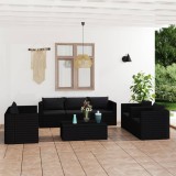 vidaXL Set mobilier de grădină cu perne, 9 piese, negru, poliratan 3059498