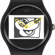 Ceas Swatch, Keith Haring Mickey Blanc Sur Noir SUOZ337 - Marime universala