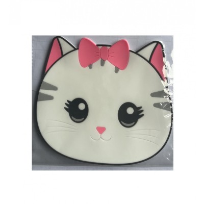 Suport pentru Pahar, Cyrax, Model Pisicuta, din PVC, 15.5 x 15.5 cm, Rezistent la Caldura, Alb/Roz foto