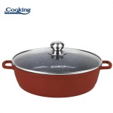 Cratita Aluminiu Heinner Calabria 40cm, 11L, Capac Sticla Termorezistenta, Invelis Ceramic Marmorat, Inductie