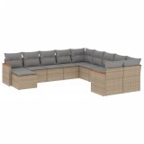 Cumpara ieftin Set canapele de gradina, 11 piese, cu perne, bej, poliratan